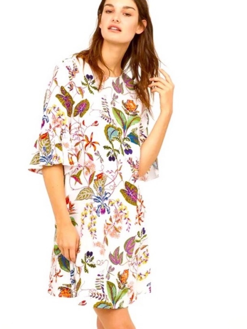 H&M white floral print‎ dress with flutter sleeves size 8